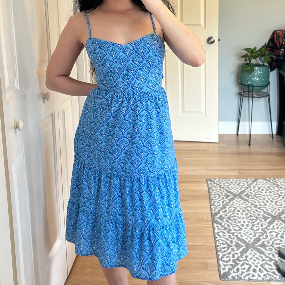 Blue Patterned Sundress with Adjustable Straps